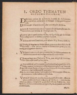 I. Ordo Thematum Catechisticorum.