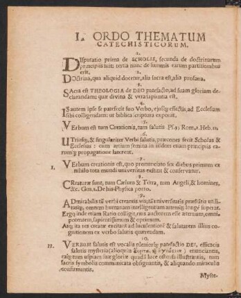 I. Ordo Thematum Catechisticorum.