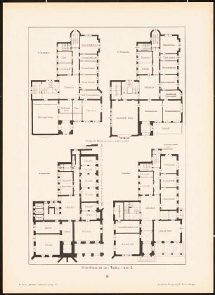Rathaus, Dresden-Löbtau: Grundrisse EG, Keller, 1.OG, 2.OG (aus: Moderne Neubauten, 4.Jg., 1898ff, hrsg. W. Kick)