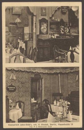 Ansichtskarte des Restaurants „Jahn-Stüb´l“ an der Hasenheide [2/2]