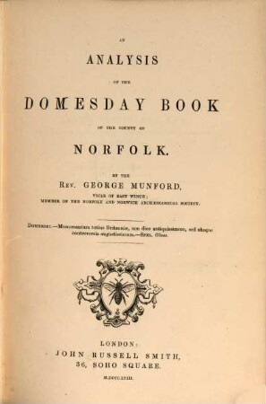 An Analysis of the Domesday Book of the County of Norfolk