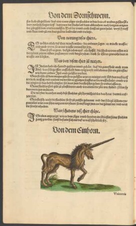 Von dem Einhorn. Unicornis. Einhorn.