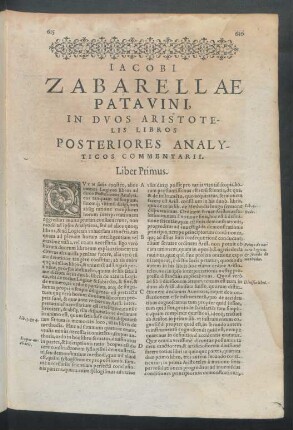Iacobi Zabarellae Patavini, In Duos Aristotelis Libros Posteriores Analyticos commentarii. Liber Primus.