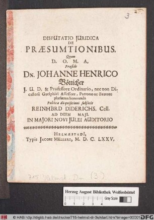Disputatio Iuridica De Praesumtionibus