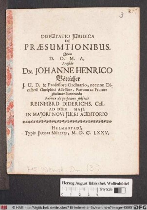 Disputatio Iuridica De Praesumtionibus