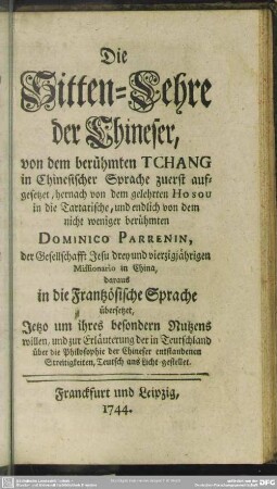 Die Sitten-Lehre der Chineser