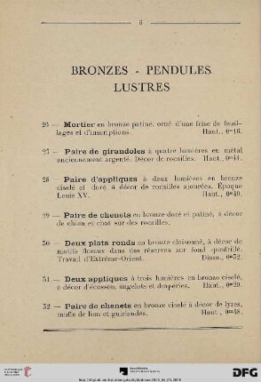 Bronzes – Pendules Lustres (Nr. 26-43)