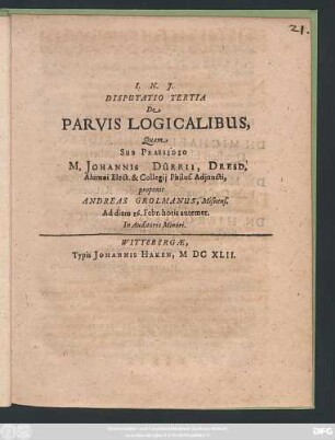 Disputatio Tertia De Parvis Logicalibus