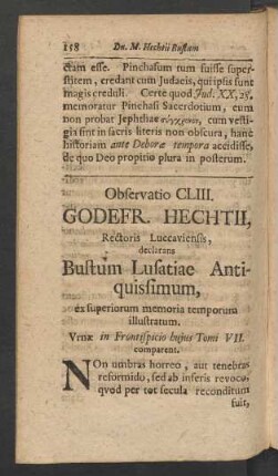 Observatio CLIII. Godefr. Hechtii, Rectoris Luccaviensis, declarans Bustum Lusatae Antiquismum, ex superiorum memoria temporum illustratum