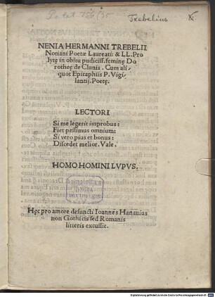 Nenia in obitu pudiciss. femine Dorotheae de Clunis
