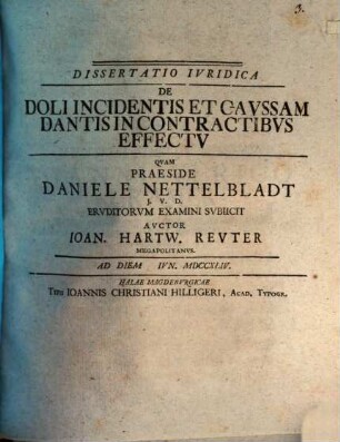 Diss. ... de doli incidentis et causam dantis in contractibus effectu