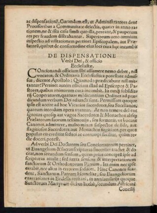 De Dispensatione Verbi Dei, & officio Ecclesiastae.
