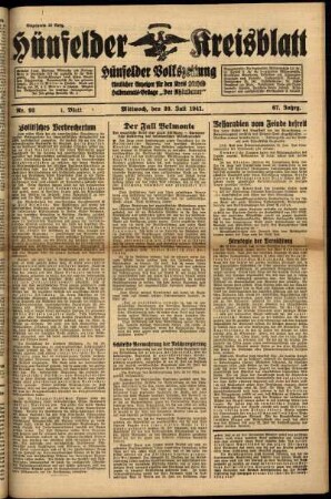 Erste Ausgabe vom Mittwoch, den 30. Juli 1941.