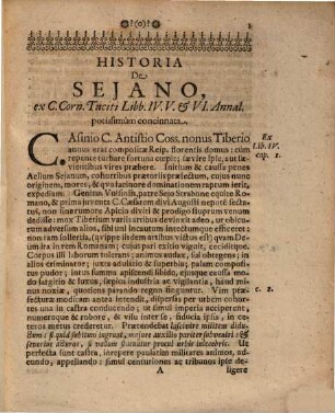 Civibus Academicis Praelectiones ad Historiam De Aelio Sejano, ex C. Corn. Taciti Libb. IV.V. & VI. Annal. potissimum concinnatam Publice Audituris S. P. D. Magnus Daniel Omeis, P. P.