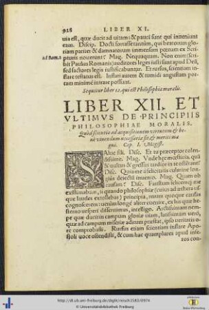 Liber XII. De Principiis Philosophiae Moralis.