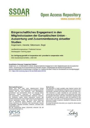 Bürgerschaftliches Engagement in den Mitgliedsstaaten der Europäischen Union - Auswertung und Zusammenfassung aktueller Studien