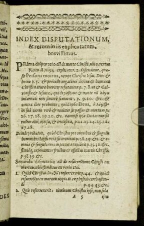 Index Disputationum & rerum in iis explicatarum, brevissimus.