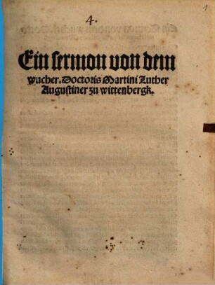 Ein sermon von dem wucher Doctoris Martini Luther Augustiner zu Wittenbergk