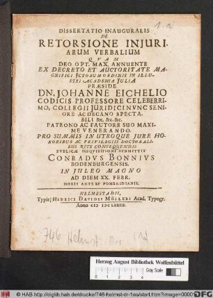 Dissertatio Inauguralis De Retorsione Iniuriarum Verbalium
