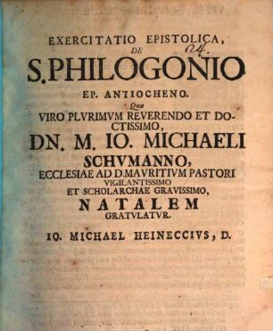 Exercitatio epist. de S. Philogonio episc. Antiocheno
