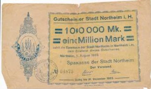 Zahlungsmittel / Gutschein der Stadt Northeim i.H. über eine Million Mark