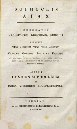 Sophoclis Tragoediae septem : accedit lexicon Sophocleum et index verborum locupletissimus, 6. Aiax