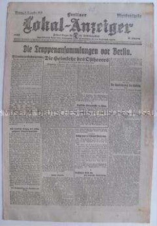Tageszeitung "Berliner Lokal-Anzeiger" zur Heimkehr der deutschen Truppen von der Ostfront
