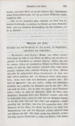 345-362 Wahrheit und Liebe, betrachtet aus dem Verhältniß der drei Kirchen, der katholischen, reformirten und lutherischen