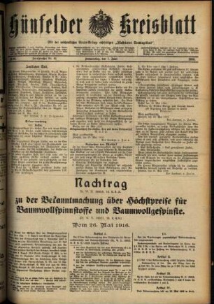 Ausgabe vom Donnerstag, den 01. Juni 1916.