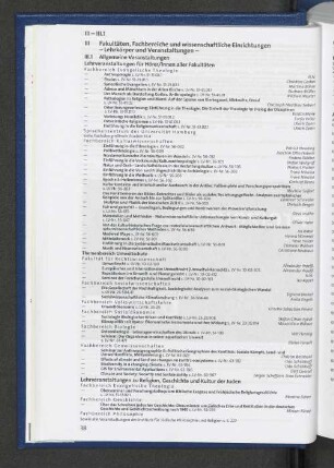 III. Fakultäten, Fachbereiche und wissenschaftliche Einrichtungen - Lehrkörper und Veranstaltungen -