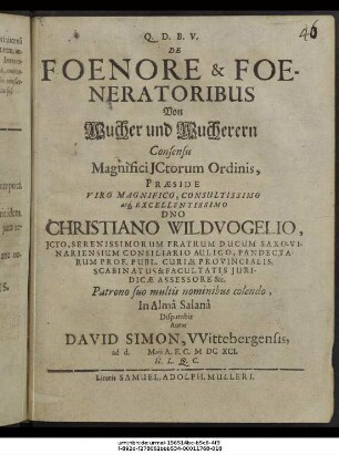 De Foenore & Foeneratoribus