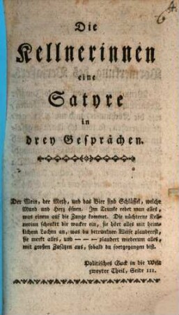 Die Kellnerinnen : eine Satyre in drey Gesprächen