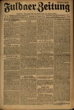 Erste Ausgabe vom Samstag, den 19. Januar 1924.