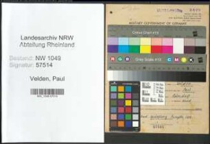 Entnazifizierung Paul Velden , geb. 16.01.1912 (Arbeiter)