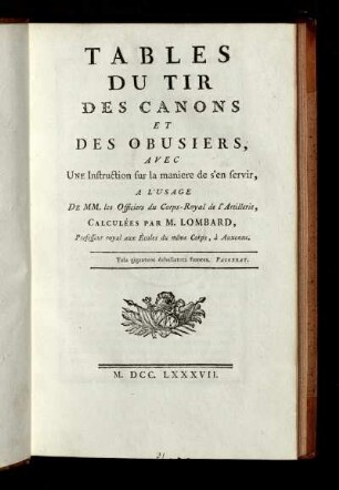 Tables Du Tir Des Canons Et Des Obusiers
