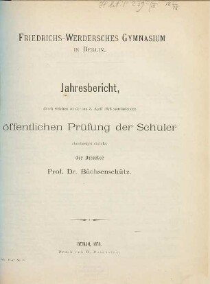 Jahresbericht : über das Schuljahr ..., 1877/78