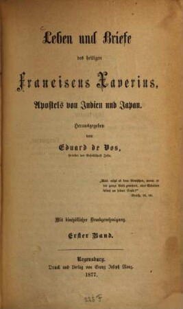 Leben und Briefe des heiligen Franciscus Xaverius, Apostels von Indien und Japan, 1