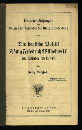 Die deutsche Politik König Friedrich Wilhelms IV. im Winter 1848/49