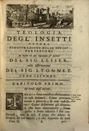 Teologia Degl' Insetti, Ovvero Dimostrazione Delle Divine Perfezioni in tutto ciò che riguarda gl' Insetti, Tomo Secondo