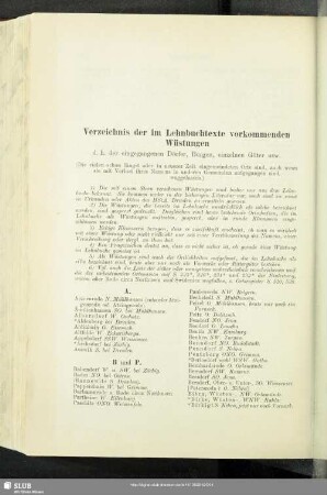 Verzeichnis der im Lehnbuchtexte vorkommenden Wüstungen