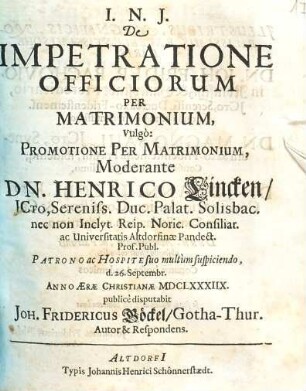 De impetratione officiorum per matrimonium, vulgo: promotione per matrimonium