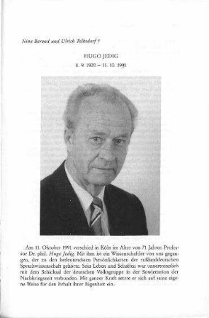 Nachruf Hugo Jedig : 8.9.1920 - 11.10.1991