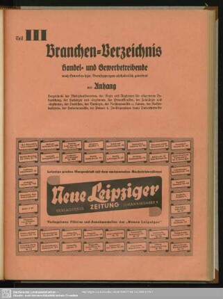 Teil III. Berufsklassen und Gewerbebetriebe : Teil III. Branchen-Verzeichnis