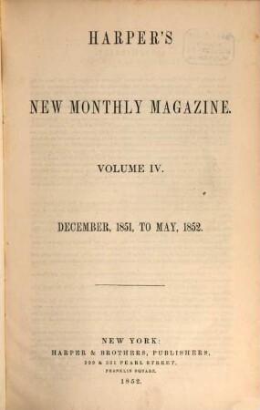 Harper's new monthly magazine, 4. 1851/52