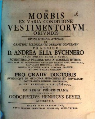 De Morbis Ex Varia Conditione Vestimentorvm Orivndis