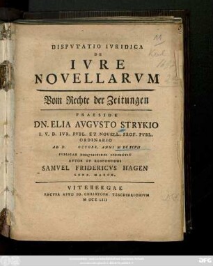Dispvtatio Ivridica De Ivre Novellarvm