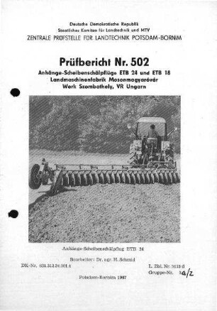 Anbau-Scheibenschälpflüge ETB 24 und ETB 18