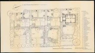 Siedlerstelle 1500 qm: 4 Kettenhausgärten und Bepflanzungsplan: Grundriss 1:100