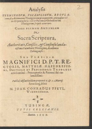 Analysis Terminorum, Vocabulorum, Regularum, & Axiomatum Theologicorum praecipuorum, quae passim vel in Scriptura sacra; vel in Patrum ac Orthodoxorum Theologorum scriptis occurrunt