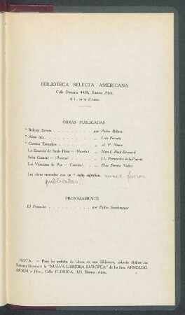 Biblioteca Selecta Americana - Obras publicadas [y] Proximamente